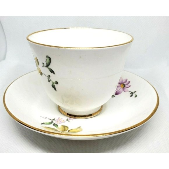 Fine Bone China Crown Staffordshire England Violet Purple Yellow Floral Gold Tri - Picture 3 of 12